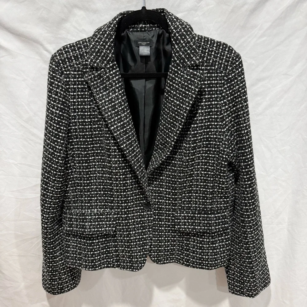 Tweed Boucle‎ Blazer Business Office Career Workwear 14 Jacket Ann Taylor Formal